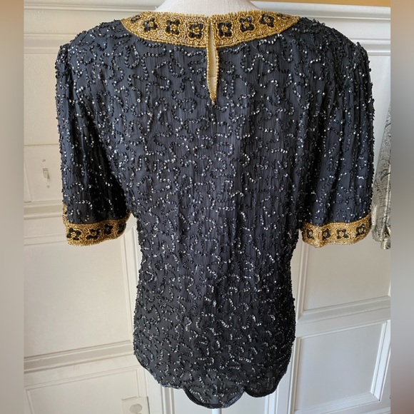 ❌SOLD❌ NWT VTG SCALA XXL FULLY SEQUIN BEADED EVENING BLOUSE BLACK AND GOLD PURE - Picture 6 of 11